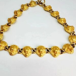 Anne Klein Vintage Lion Collar Necklace Chunky Brushed Gold Matte 16.5"